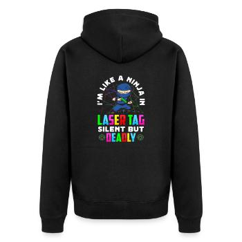 Laser Tag Ninja Silent But Deadly Lasertag Set - Unisex Premium Bio Zip Hoodie - Schwarz - Hinten - Nico (187cm)