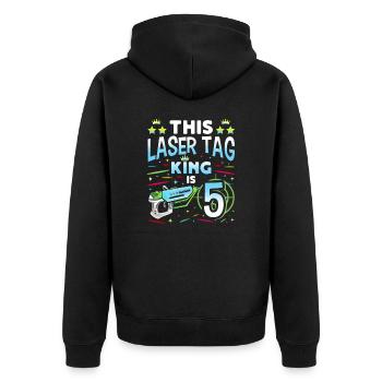 Lasertag King Is 5 Birthday Boy Indoor Laser Tag - Unisex Premium Bio Zip Hoodie - Schwarz - Hinten - Nico (187cm)