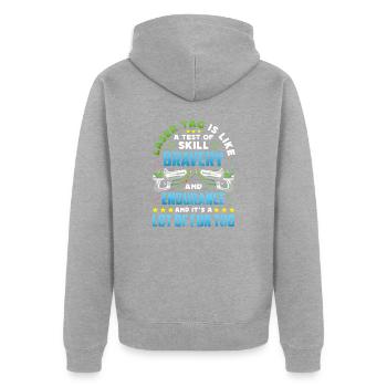 Laser Tag Geschenk Lastertag Spieler Jungs - Unisex Premium Bio Zip Hoodie - Grau meliert - Hinten - Nico (187cm)