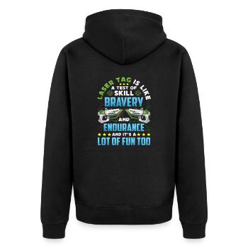 Laser Tag Geschenk Lastertag Spieler Jungs - Unisex Premium Bio Zip Hoodie - Schwarz - Hinten - Nico (187cm)