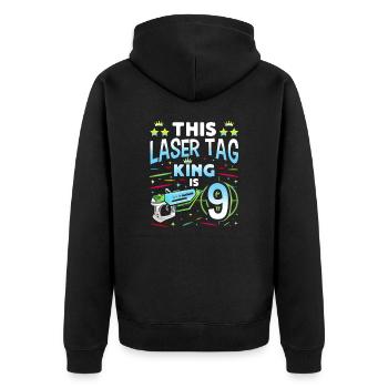 Lasertag King Is 9 Birthday Boy Indoor Laser Tag - Unisex Premium Bio Zip Hoodie - Schwarz - Hinten - Nico (187cm)
