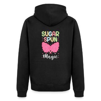 Sugar Spun Magic - Cotton Candy Gift for Kids - Unisex Premium Organic Zip Hoodie - black - Back - Nico (187cm)