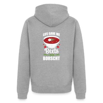 Beetroot Soup Borscht Vegetable Base - Unisex Premium Organic Zip Hoodie - heather grey - Back - Nico (187cm)