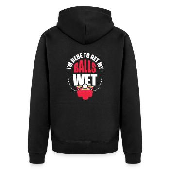 Lustiger Saufspiel Bierpong Spruch Balls Wet - Unisex Premium Bio Zip Hoodie - Schwarz - Hinten - Nico (187cm)