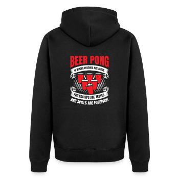 Bierpong Freundschaft Bierpong Team Bierparty - Unisex Premium Bio Zip Hoodie - Schwarz - Hinten - Nico (187cm)