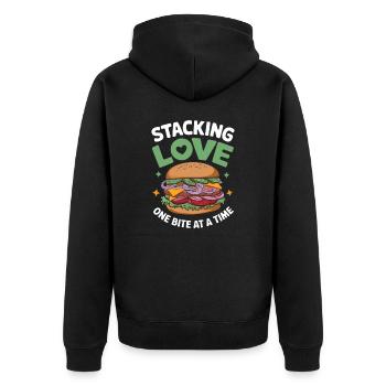 Sandwich Saying - Stacking Love One Bite At A Time - Unisex Premium Organic Zip Hoodie - black - Back - Nico (187cm)