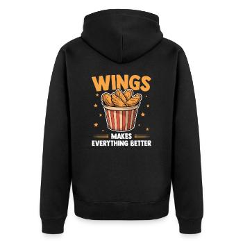 Chicken Wings Lustig Frittiertes Hühnchen Geschenk - Unisex Premium Bio Zip Hoodie - Schwarz - Hinten - Nico (187cm)