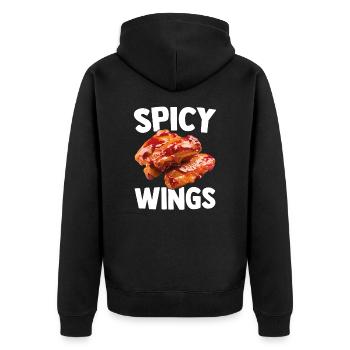 Spicy Hot Chicken Wings Hühnerflügel Lustig - Unisex Premium Bio Zip Hoodie - Schwarz - Hinten - Nico (187cm)