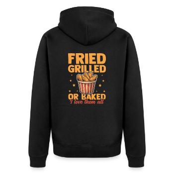 Fried Grilled Or Baked I Love Them All Chicken - Unisex Premium Bio Zip Hoodie - Schwarz - Hinten - Nico (187cm)