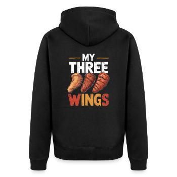My Three Wings Hühnerflügel Gegrillt Frittiert - Unisex Premium Bio Zip Hoodie - Schwarz - Hinten - Nico (187cm)
