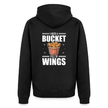 Chicken Wings Bucket Fast Food Hühnerbude - Unisex Premium Bio Zip Hoodie - Schwarz - Hinten - Nico (187cm)