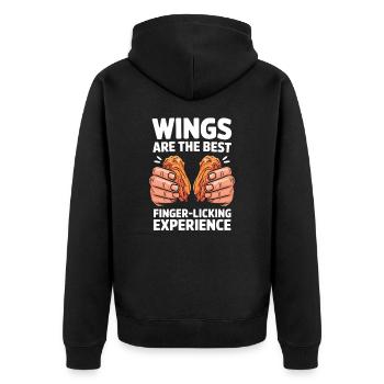 Lustiger Chicken Wings Spurch Knusprige Flügel - Unisex Premium Bio Zip Hoodie - Schwarz - Hinten - Nico (187cm)