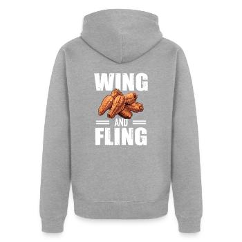 Ailes de poulet Lover Wing et Fling - Veste à capuche bio Premium Unisexe - gris chiné - Dos - Nico (187cm)
