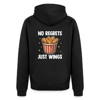 Lustiger Hühnerflügel Spruch No Regrets Just Wings - Unisex Premium Bio Zip Hoodie - Schwarz - Hinten - Nico (187cm)