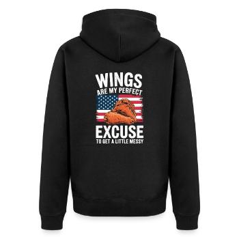 Chicken Wings USA Flag - Wings Excuse Little Messy - Unisex Premium Organic Zip Hoodie - black - Back - Nico (187cm)