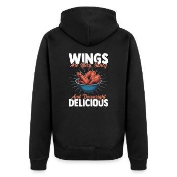 Wings Spicy Saucy Delicious Hot Chicken Wings - Unisex Premium Bio Zip Hoodie - Schwarz - Hinten - Nico (187cm)