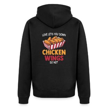 Chicken Wings Liebe Frittiertes Hühnchen Geschenk - Unisex Premium Bio Zip Hoodie - Schwarz - Hinten - Nico (187cm)