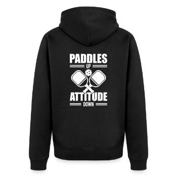 Tennis Pickleball - Paddles Up Attitude Down - Unisex Premium Organic Zip Hoodie - black - Back - Nico (187cm)