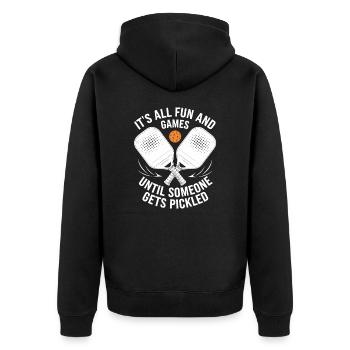 Pickleball Spieler Paddleball Spiel Spaß Geschenk - Unisex Premium Bio Zip Hoodie - Schwarz - Hinten - Nico (187cm)