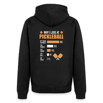 Wieso Ich Im Pickleball Verliere Lustiger Spruch - Unisex Premium Bio Zip Hoodie - Schwarz - Hinten - Nico (187cm)