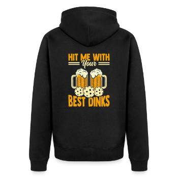 Hit Me With Your Best Drinks Pickleball Alkohol - Unisex Premium Bio Zip Hoodie - Schwarz - Hinten - Nico (187cm)