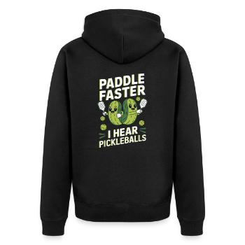 Paddle Faster I Hear Pickleballs Gurken Geschenk - Unisex Premium Bio Zip Hoodie - Schwarz - Hinten - Nico (187cm)