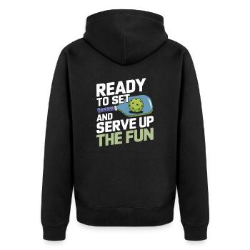 Pickleball Teamsport Paddleball Spielen - Unisex Premium Bio Zip Hoodie - Schwarz - Hinten - Nico (187cm)