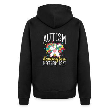 Autismus Puzzle Einhorn Tanzen Unterschied Musik - Unisex Premium Bio Zip Hoodie - Schwarz - Hinten - Nico (187cm)