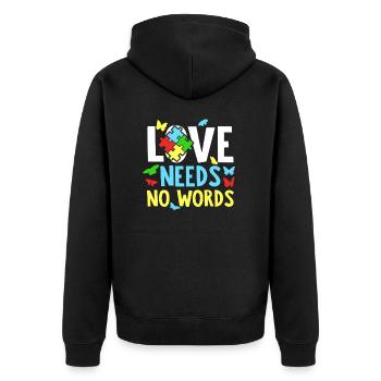 Autismus Puzzle - Liebe Braucht Keine Wörter - Unisex Premium Bio Zip Hoodie - Schwarz - Hinten - Nico (187cm)