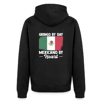 Mexikaner Geschenk Gringo By Day Mexicano Heart - Unisex Premium Bio Zip Hoodie - Schwarz - Hinten - Nico (187cm)