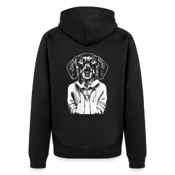 Teckel, avec veste à capuche, et regard fidèle. - Veste à capuche bio Premium Unisexe - noir - Dos - Nico (187cm)