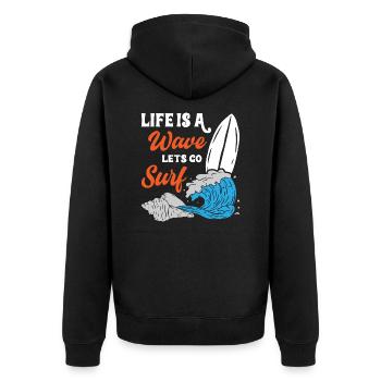 Life Is A Wave Lets Go Surfing - Unisex Premium Organic Zip Hoodie - black - Back - Nico (187cm)