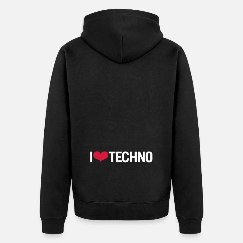 I LOVE TECHNO - Unisex Premium Bio Zip Hoodie - Schwarz