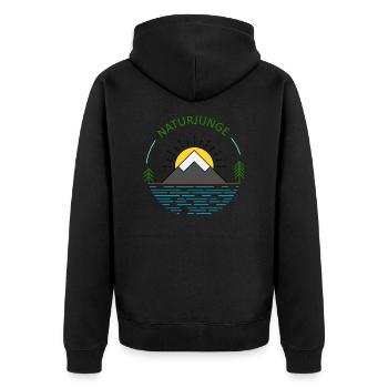 Naturjunge - Unisex Premium Bio Zip Hoodie - Schwarz - Hinten - Nico (187cm)