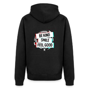 Be Kind Smile Feel Good - Unisex Premium Bio Zip Hoodie - Schwarz - Hinten - Nico (187cm)