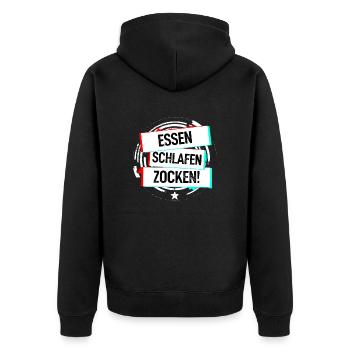 Essen Schlafen Zocken! - Unisex Premium Bio Zip Hoodie - Schwarz - Hinten - Nico (187cm)