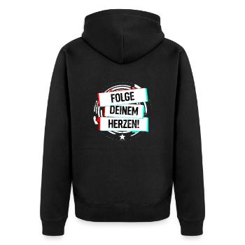 Folge Deinem Herzen! - Unisex Premium Bio Zip Hoodie - Schwarz - Hinten - Nico (187cm)