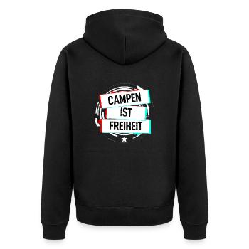 Campen Ist Freiheit - Unisex Premium Bio Zip Hoodie - Schwarz - Hinten - Nico (187cm)