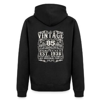 born in 1938 - 85 years old - Unisex Premium Organic Zip Hoodie - black - Back - Nico (187cm)