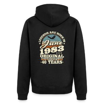 Born in Juni 1983 - 40 years old - Unisex Premium Organic Zip Hoodie - black - Back - Nico (187cm)