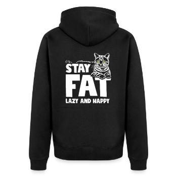 Cat Lover Stay Fat Lazy and Happy - Unisex Premium Bio Zip Hoodie - Schwarz - Hinten - Nico (187cm)