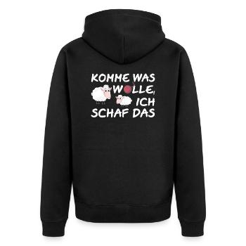 Komme was Wolle ich Schaf das - lustiger Spruch - Unisex Premium Bio Zip Hoodie - Schwarz - Hinten - Nico (187cm)