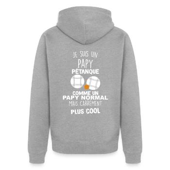 Papy pétanque - Veste à capuche bio Premium Unisexe - gris chiné - Dos - Nico (187cm)
