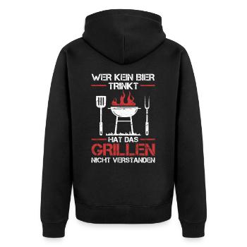 Griller BBQ Grill Grillmeister Grillen Grillparty - Unisex Premium Bio Zip Hoodie - Schwarz - Hinten - Nico (187cm)
