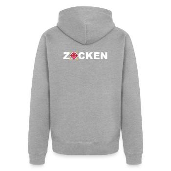 zocken online PC gaming Konsole %zocker #zocken - Unisex Premium Bio Zip Hoodie - Grau meliert - Hinten - Nico (187cm)