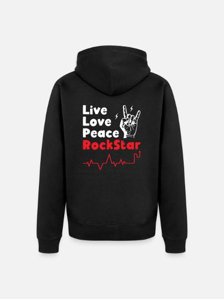Leef Liefde Vrede Rockstars - Uniseks Premium bio ziphoodie - zwart