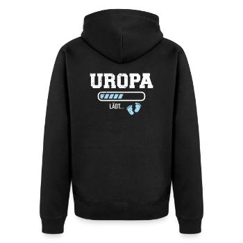 Uropa - Unisex Premium Bio Zip Hoodie - Schwarz - Hinten - Nico (187cm)
