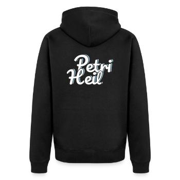 Petri Heil - Unisex Premium Bio Zip Hoodie - Schwarz - Hinten - Nico (187cm)