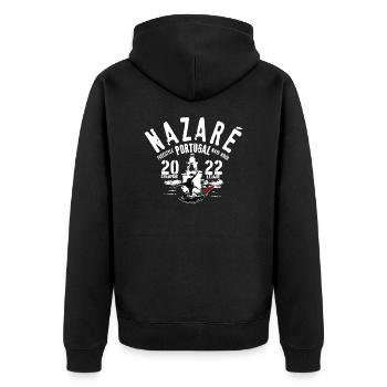 Nazaré Portugal Champion League Wellenreiter könnte - Unisex Premium Bio Zip Hoodie - Schwarz - Hinten - Nico (187cm)