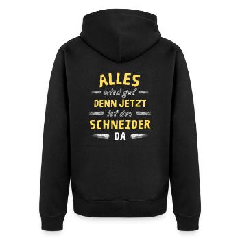 Alles wird gut denn jetzt ist der Schneider da - Unisex Premium Bio Zip Hoodie - Schwarz - Hinten - Nico (187cm)